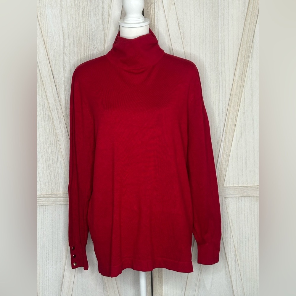 Joseph A Vibrant Red Cinched Mock Turtleneck Sweater women’s 1X classic EUC